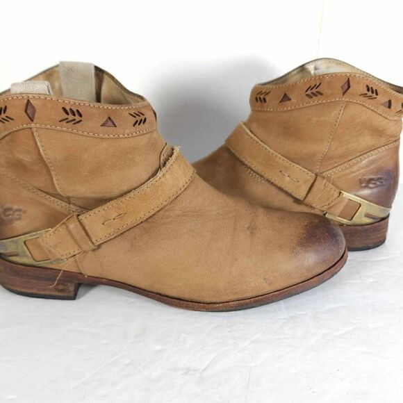 UGG Women's Austin US 6,5 Brown Leather Sheepskin Insole Western Ankle Boots - Picture 8 of 12